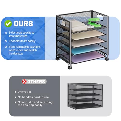 Simple Trending 5-Tier Paper Tray Organizer, File Organizer for Desk, Black - size: 13" x 9" x 13"