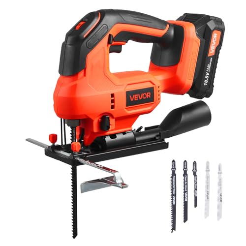 VEVOR 20V Brushless Cordless Jig Saw, 7/8" Jigsaw Tool for Makita 18V Battery, 3500 SPM & 6 Variable Speed, Battery & Charger, LED Light, 0-45° Bevel Cuts, 6 Blades, 4 Orbital Settings, Wood & Metal - size: 7/8 in-110V