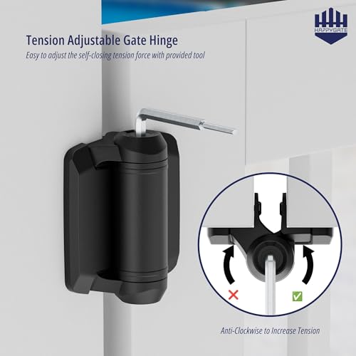 Self Closing Gate Hinges Adjustable Tension with Safety Cap, 2Pcs