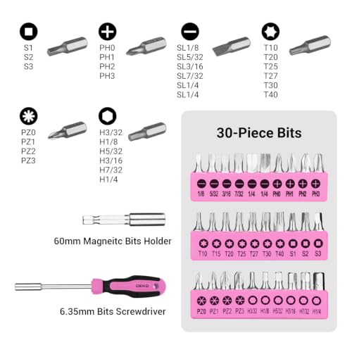 DEKOPRO 50 Piece General Household Hand Tool Kit with Plastic Toolbox Storage Case, All Purpose Home Tool Kit Includes Essential Tools for Office College Repairs - Pink - color: Pink-50pcs