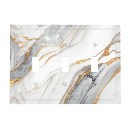 White Gray Gold Marble Light Switch Cover Decorative Wall Plate - color: 3 Gang Triple Toggle