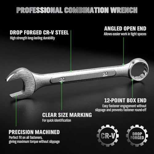 19-Piece Metric Combination Wrench Set, 6-24mm Standard Spanner Wrench Set, Mechanic Tool Sets with Rolling Pouch, Open End Wrenches for Household, Garage, Workshop, Auto Repairs - style: 19pcs Metric Combination