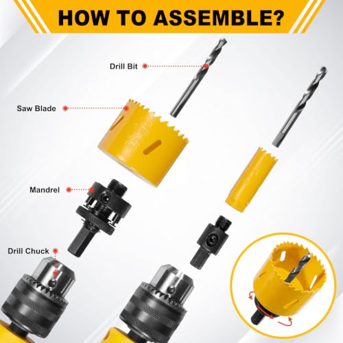 KATA 18 Piece Bi Metal Hole Saw Kit 3/4"-2-1/2" for Wood Metal PVC Drywall - color: 18PCS-L