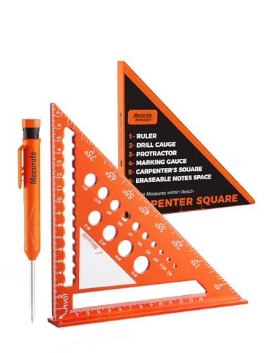 Mecurate 18cm Metric Rafter Square with Drill Gauges & 2-in-1 Pencil - size: 7 Inch