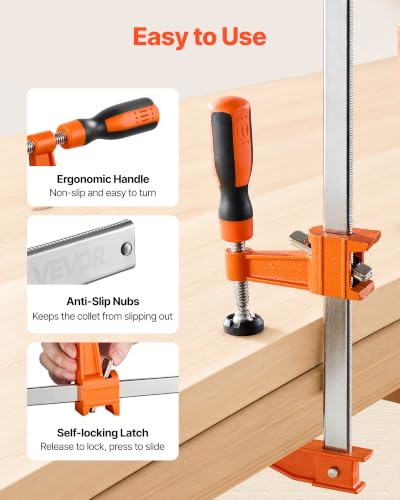 VEVOR Bar Clamps for Woodworking, 8-Pack, 6" and 12" F Clamps, 600 lbs Load Limit, with Plastic Pad and Self-Locking Design, Malleable Iron and Carbon Steel, for Wood Working and Metal Working - size: 12"& 6" (8 Pack), style: Medium-Duty
