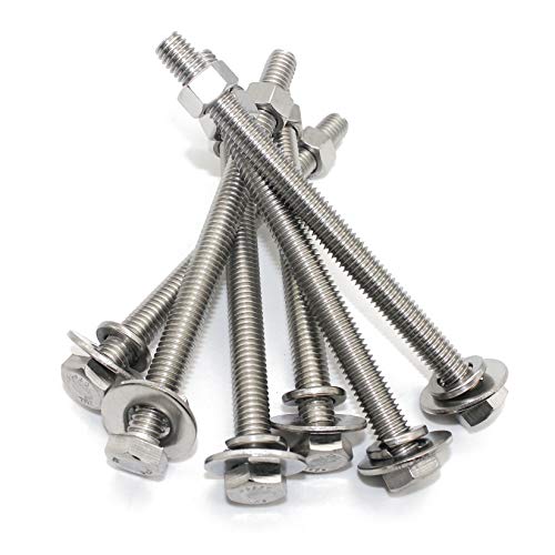 (5 Sets) 5/16-18x4 Stainless Steel Hex Head Screws Bolts, Hex Machine Nuts, Fender Flat Washer& Split Lock Washers, 18-8 (304) S/S, Fully Threaded by Bolt Fullerkreg - size: (5 Sets) 5/16x4"