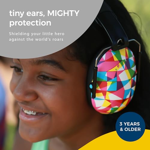 BANZ Kidz Earmuffs 2 Years & Older - Loud Noise Cancelling, Size Adjustable - color: Geo Print