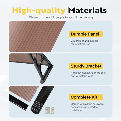 VIVOHOME Polycarbonate Window Door Awning Brown 38 Inch x 40 Inch - color: Brown, size: 38 Inch x 40 Inch