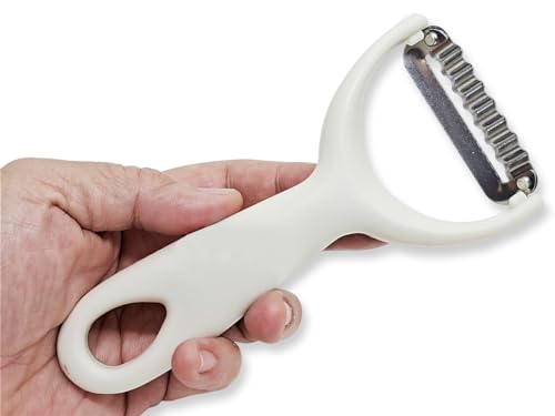 WitnyStore Kitchen Tool 5⅞" Long White Plastic Handle Stainless Steel Wavy Peeler Grater Shredder - Thai Cooking Utensils Multipurpose Portable Hand-Held Cookery Equipments for Food Fruit Vegetable