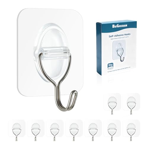Clear Adhesive Wall Hooks, 10 Pack for Smooth Surfaces - size: 5 cm