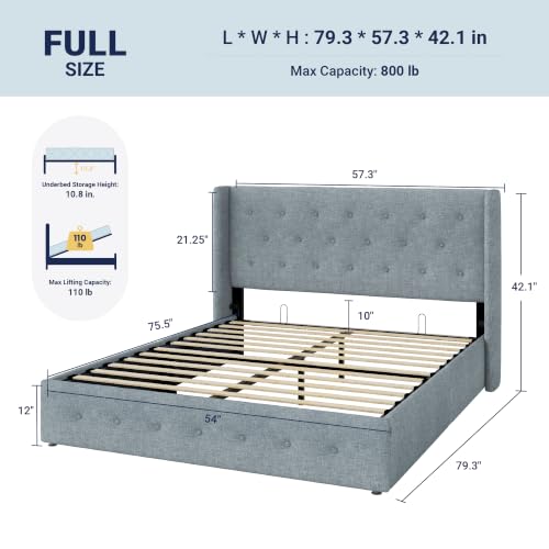 Allewie Full Size Lift Up Storage Button-Tufted Bed Frame Blue Grey - color: Blue Grey, size: Full, style: Traditional