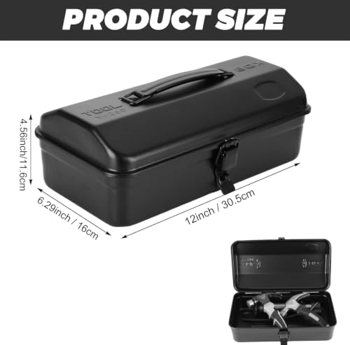 JMIATRY 12Inch Black Small Tool Box Metal Mini Tool Box with Locking Latch
