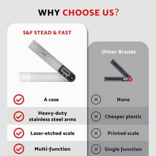 S&F STEAD & FAST Digital Angle Finder Tool with Case, 7 Inch / 200 mm - size: Digital Angle Ruler 7 Inch