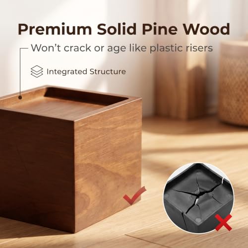 Lufia 4 Inch Solid Pine Wood Furniture Risers 4 Pack, 2000 LBS Heavy Duty Silicone Non Slip Lift Blocks for Bed Sofa Desk Cabinet - color: Dark Brown - 4-pack, size: 4 Inch