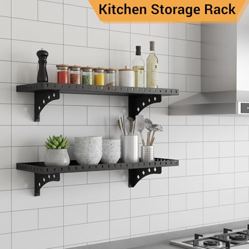 2 Pack Garage Wall Shelf, 1X2 Ft Heavy Duty Shelving, for Garage, Power Tools, Toolbox, Storage Shelves with for Workshop Office, Holds Up to 100 Lbs (Black)