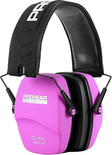 PROHEAR 016 Ear Protection Safety Earmuffs for Shooting, NRR 26dB Noise Reduction Slim Passive Hearing Protector with Low-Profile Earcups, Compact Foldable Ear Defenders for Gun Range, Hunting (Pink) - style: Passive – Pink