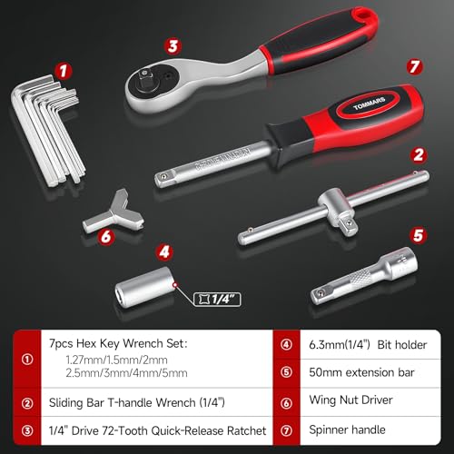 TOMMARS 130PCS Mini Ratchet Set, 1/4 Inch Socket Set, Screwdriver Bits. - style: 130PC Mini Ratchet Set