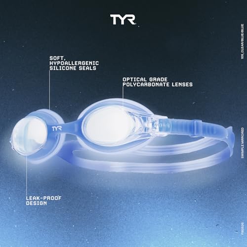 TYR Kids' Swimple Goggles - Colorful Swim Goggles for Beginners - color: Clear/Blue/Blue