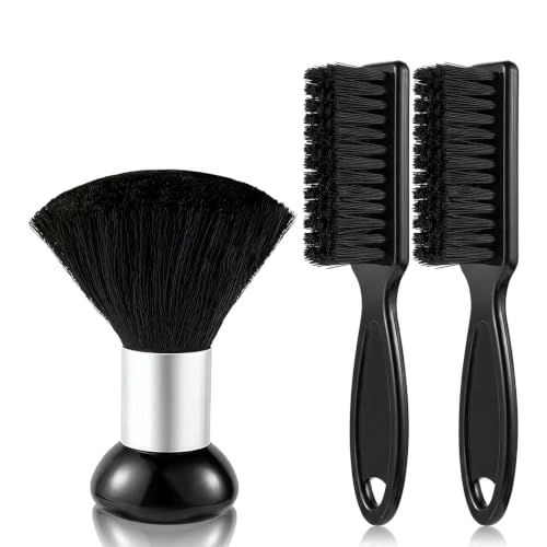 3 PCS Barber Brush Set with Neck Duster and Cleaning Brushes, Professional Barber Supplies for Hair Clipper and Styling Tool Maintenance