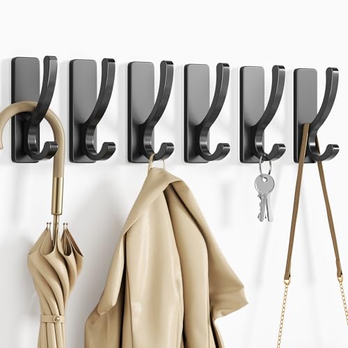 pickpiff Adhesive Wall Hooks for Coat/Towel, Hold 13LB, Black 6 Pack - color: Black, size: 6 Pack