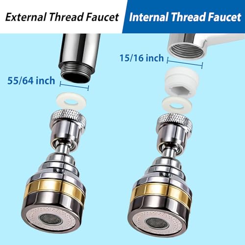 360° Swivel Kitchen Faucet Aerator Replacement 2-function Kitchen Faucet Sprayer Attachment Faucet Nozzle Attachment Water-Saving Faucet Head Replacement Part 55/64'' Female Thread,Short - size: SHORT