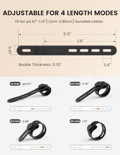 Lamicall 20 Pack Silicone Cable Ties, Reusable Wire Organizer Straps - color: Classic Black, size: 20pack