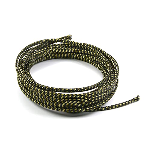 Othmro 5m/16.4ft PET Expandable Braid Organize & Protect Cable Sleeving Flexible Wire Mesh Sleeve Black Gold,for TV Audio PC Cords Protect from Pets Chewing - color: Black Gold, size: 4mmx5m