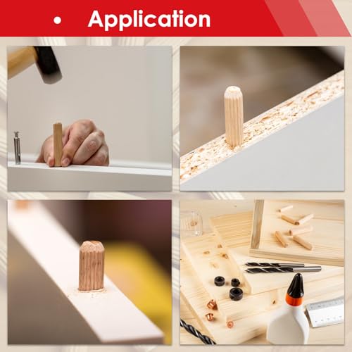 smseace 255Pcs Wooden Dowel Pins - 8 Sizes 1/4Inch 5/16Inch 3/8Inch Fluted Wooden Dowel Kit for Crafts, Furniture, Door, DIY - size: 255Pcs - 8 Sizes