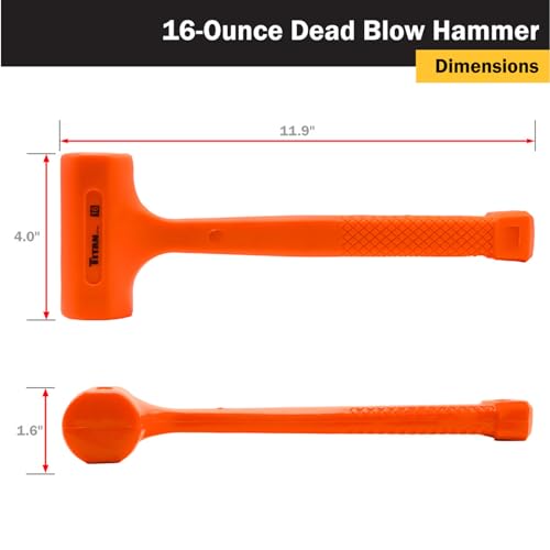 Titan 63116 1lb Dead Blow Hammer with Steel Shot Filled Head, Spark & Rebound Resistant, 12" Non-slip Diamond Textured Handle - size: 16oz
