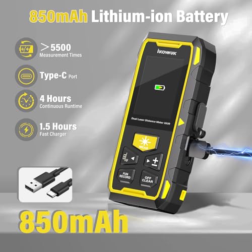 IKOVWUK Dual Laser Measuring Tool, 393FT/120M Bilateral Laser Distance Meter 6 Unit Switching, Rechargeable Digital Laser Measure with Backlit LCD Display, Angle Sensor, Multiple Measure Mode