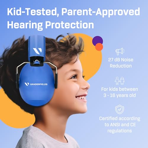 Kids Noise Canceling Headphones - 33 dB (2K Hz) - Ear Protection Earmuffs | Vanderfields' earmuffs protect child's hearing with certified noise-cancellation, soft ear cushions, and adjustable headband - color: Light Blue