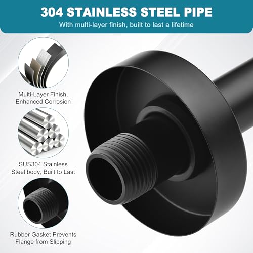 BRIGHT SHOWERS Shower Arm with Flange for Rainfall Shower Head, 6 Inch Ceiling Mount Straight Arm, Replacement Extension Pipe, Heavy-Duty Stainless Steel, Rust-Resistant, 1/2" NPT, Matte Black - color: Matte Black, style: 6 Inch