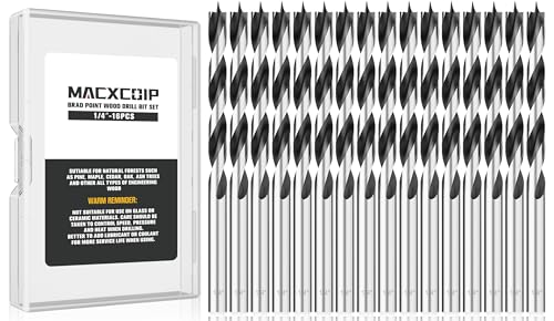 16Pcs 1/4" Brad Point Wood Drill Bit Set - size: 1/4" - 16pcs