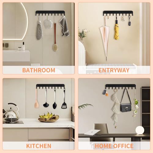 2 Pack Key Holder Wall Mount, 10 Hooks Car Key Holder for Wall, No Drilling Required, Key Rack Adhesive, Keys Hanger on Wall, Key Rack Wall Mount for Entryway, Living Room, Hallway (Black) - color: Black