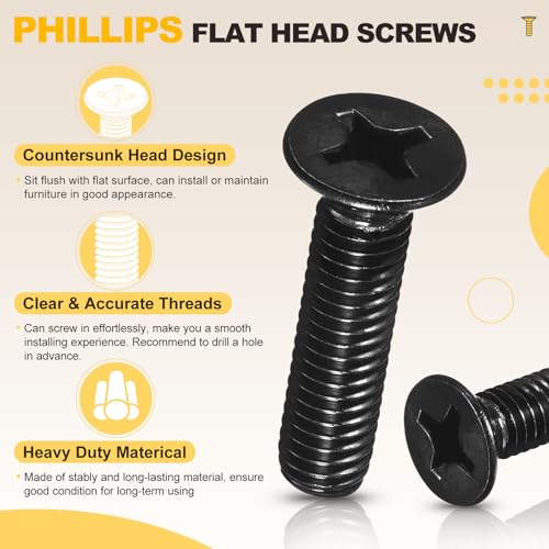 METALLIXITY M3-0.5x6mm Phillips Flat Head Bolts 304 Black 50Pcs - color: Black, size: M3-0.5x6mm