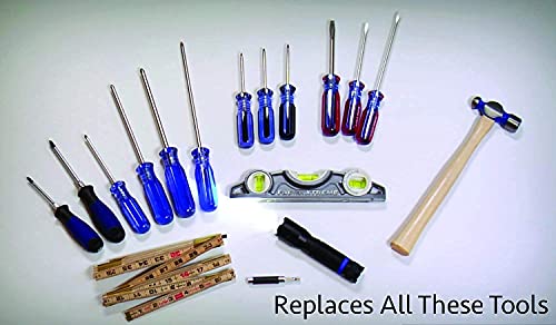 Kelvin Tools - Kelvin 17 Urban Screwdriver Set, All in One Everyday Multitool Screwdriver, Multi-Tip, Compact & Universal Precision, 13 Bit Set with Tape Measure, Liquid Level, Hammer and Flashlight - color: Blue
