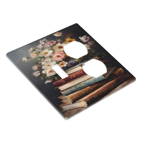 Vintage Flower Moody Floral Books Vase Plant Wallplates 1 Toggle 1 Duplex Switch Plate Electrical GFCI Faceplate Decorative Light Switch Covers for Bedroom Living Room Decor - color: Vintage Flower Moody Floral Books Vase Plant, size: 1 Toggle 1 Duplex /