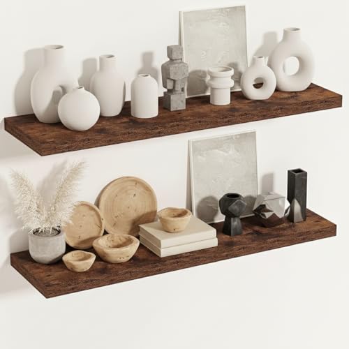 Vivelove Deep Floating Shelves, 48 X 12 Inch, Rustic Brown, 2 - color: Rustic Brown, size: 48”wx12”dx1.5”h