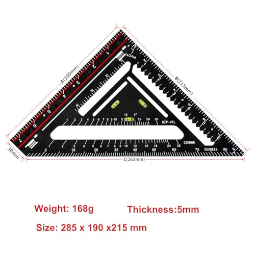 Foldable Carpenter Square 7 inch Angle T-Ruler Multi-Purpose Carpenter Tools, Rafter Square, Protractor, Ruler, Marking Gauge, Drill Gauge, Include Woodworking Pencil (Black-no jig) - color: Black-no jig