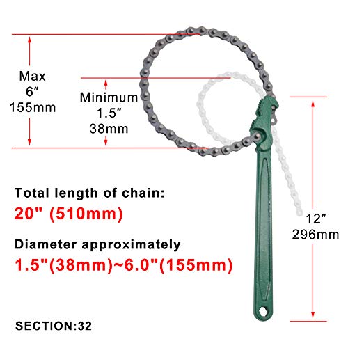 12 Inch Heavy-Duty Ratcheting Chain Wrench Reversible Oil Filter Tool Pipe Fittings Tools Fit Max 6 Inch Diameter - color: 12" Chain Wrench
