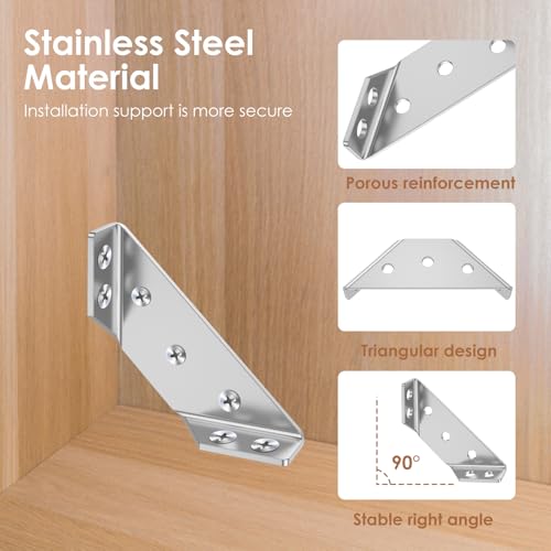 72Pcs Universal Corner Bracket Set, 48Pcs L Bracket(Small + Medium) 24Pcs Triangular Support Brackets with 312 Screws, Multi Use Predrilled Hole Metal Hardware Corner Brace for Drawer, Cabinet,Table,