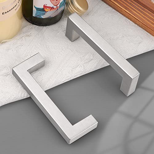 Probrico(10 Pack Square Stainless Steel Cabinet Pulls in Brushed Nickel 3-1/2 inch Hole Center, 4 Inch Total Length T Bar Kitchen Bathroom Drawer Hardware,Contemporary Dresser Closet Pulls - color: Brushed Nickel, size: hole center 3-1/2"