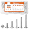 M3 x 8mm 12mm 16mm 20mm 25mm Flat Round Head Hex Socket Cap Screws Bolts, Furniture Screws, 304 Stainless Steel, Metric Fully Threaded, Allen Hex Drive, Bright Finish, Assortment Kit 125PCS - size: M3 x 8/12/16/20/25mm (125PCS)