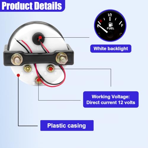 2" 52mm 12V Fuel Level Gauge Meter Kit with Nut/Bracket, Black - color: Black