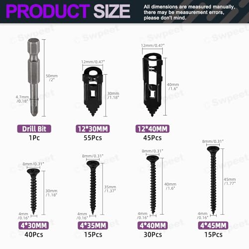 Swpeet 201Pcs 4 Sizes Black Zinc-Plated Drywall Self-Drilling Anchors with Screws and Drill Bit Assortment Kit, No Drill Or Holes in Wall for TV, Bike, Shelf Straps, Decoration Fixing Curtains - color: Black