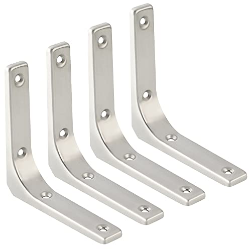 SAYAYO Wall Shelf Bracket 4 Inch, Stainless Steel Heavy Duty L Bracket - color: Brushed Nickel, size: 4 x 4 Inch (4 PCS)