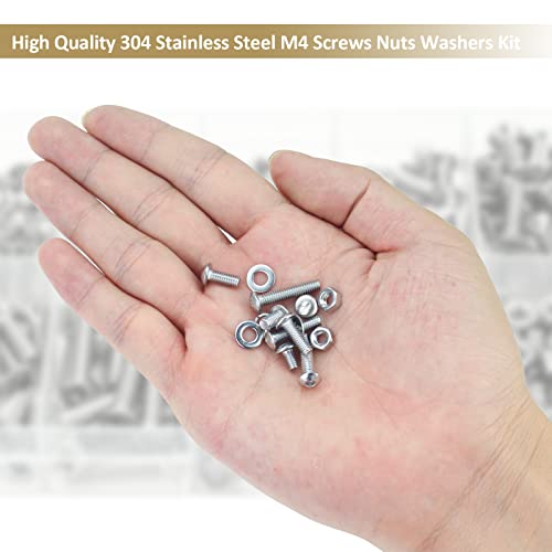 372 Pieces M4 x 6/8 /12/16 /20/25 /30mm Button Head Socket Cap Screws Nuts Washers Assortment Kit, 304 Stainless Steel, Fully Machine Thread - size: M4, style: Button Head