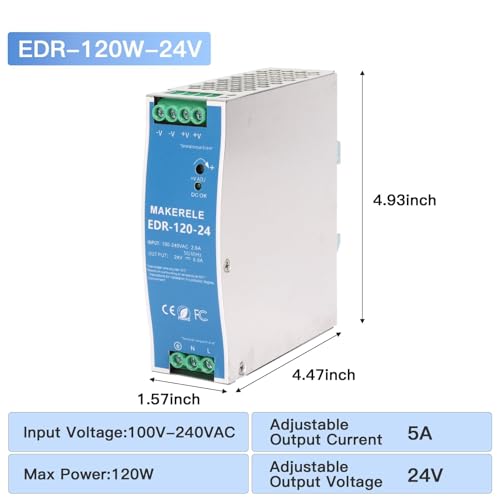 MAKERELE 120W 24V AC to DC DIN Rail Power Supply - style: 120W-24V