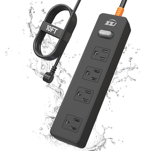 Outdoor Power Strip Weatherproof, 10FT Extension Cord with 4 Outlets - size: 10FT