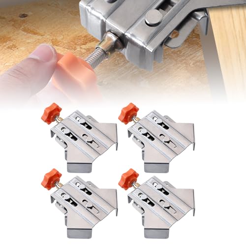 Akozon 4PCS Right Angle Clamp, 90 Degree Stainless Steel Woodworking Corner Clip, Open Design Adjustable Clamp for DIY Photo Frame, Wood, Metal Pipe, Steel Rod Projects